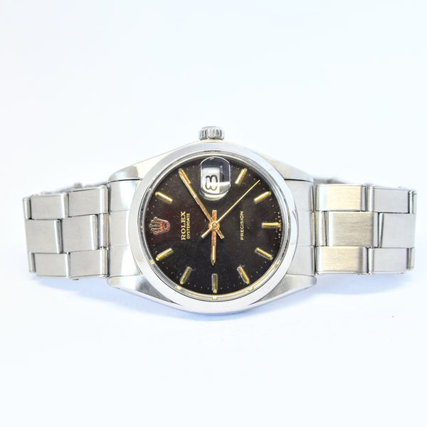1969 Rolex Oyster Date Precision with Gloss Black Dial in Stainless Steel on Riveted Oyster Model 6694