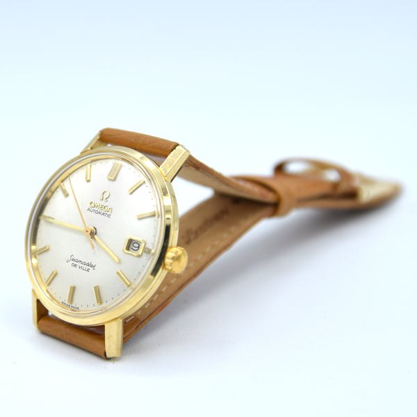 1963 Omega Automatic Seamaster De Ville Date Model 166.5020 in Solid 18ct Gold with Linen Dial with Box