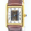 1990s Cartier Quartz Tank with Tri-Colour Dial in 925 Silver Gilt with Box and Papers