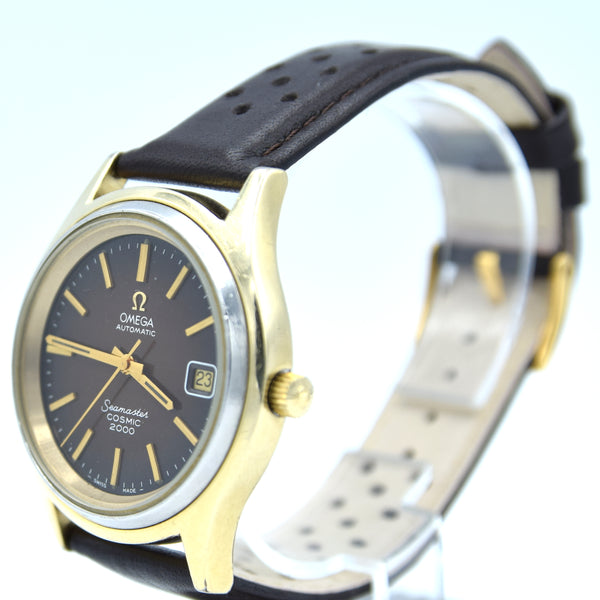 1976 Omega Rare Large Seamaster Cosmic 2000 Automatic Date Model 166.128 with Gloss Brown Spider Web Dial in Gold & Steel