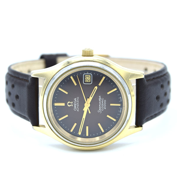 1976 Omega Rare Large Seamaster Cosmic 2000 Automatic Date Model 166.128 with Gloss Brown Spider Web Dial in Gold & Steel