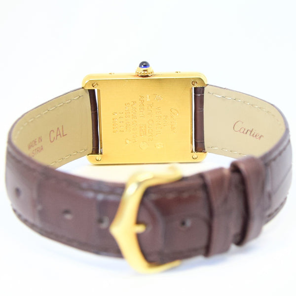 1990s Cartier Quartz Tank with Tri-Colour Dial in 925 Silver Gilt with Box and Papers