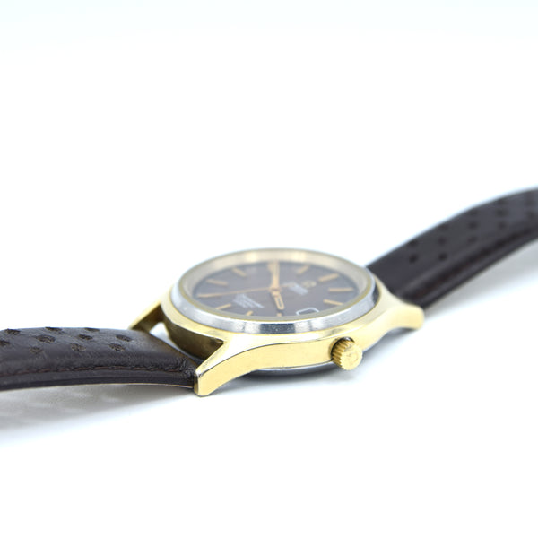 1976 Omega Rare Large Seamaster Cosmic 2000 Automatic Date Model 166.128 with Gloss Brown Spider Web Dial in Gold & Steel