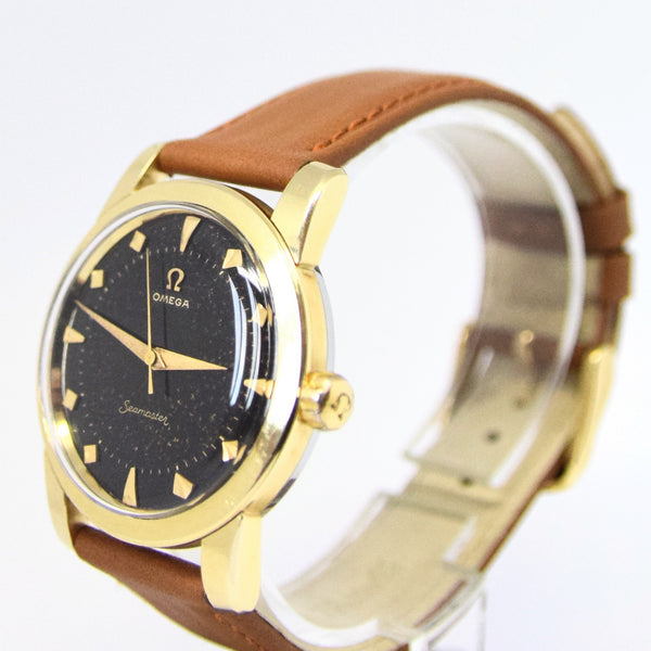 1956 Omega Seamaster Wristwatch Model 2759-2 with Original Black Dial in Gold-Capped Case