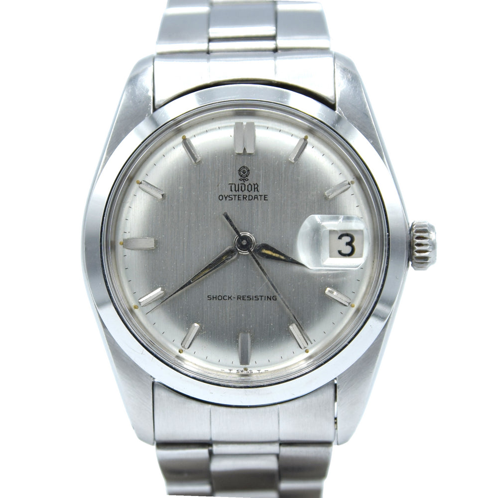 1965 Tudor Oysterdate Manual Wind Wristwatch Model 7962 with Silvered Dial on Bracelet