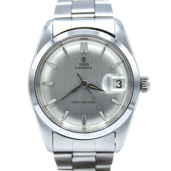 1965 Tudor Oysterdate Manual Wind Wristwatch Model 7962 with Silvered Dial on Bracelet