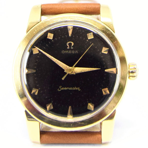 1956 Omega Seamaster Wristwatch Model 2759-2 with Original Black Dial in Gold-Capped Case