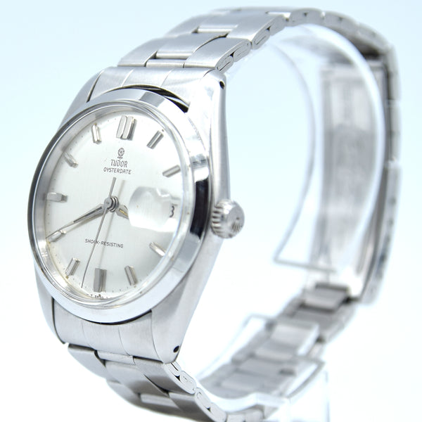 1965 Tudor Oysterdate Manual Wind Wristwatch Model 7962 with Silvered Dial on Bracelet