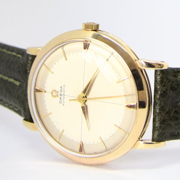 1958 Elegant Omega Automatic Dress Watch with Cross Hair Dial Model 13308 in 9ct Gold Cal 501