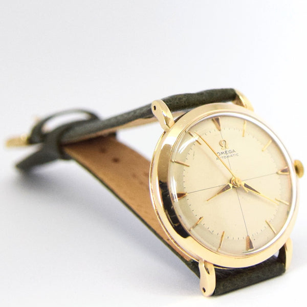 1958 Elegant Omega Automatic Dress Watch with Cross Hair Dial Model 13308 in 9ct Gold Cal 501