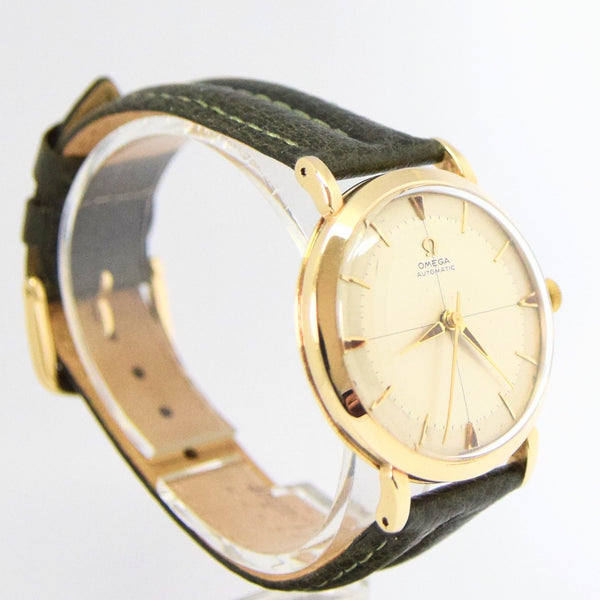 1958 Elegant Omega Automatic Dress Watch with Cross Hair Dial Model 13308 in 9ct Gold Cal 501