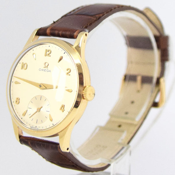1952 Omega Manual Wind Dress Watch Model 13322 in 9ct Gold with Mixed Arrow and Arabic Numerals Sub Seconds and Original Gold Buckle