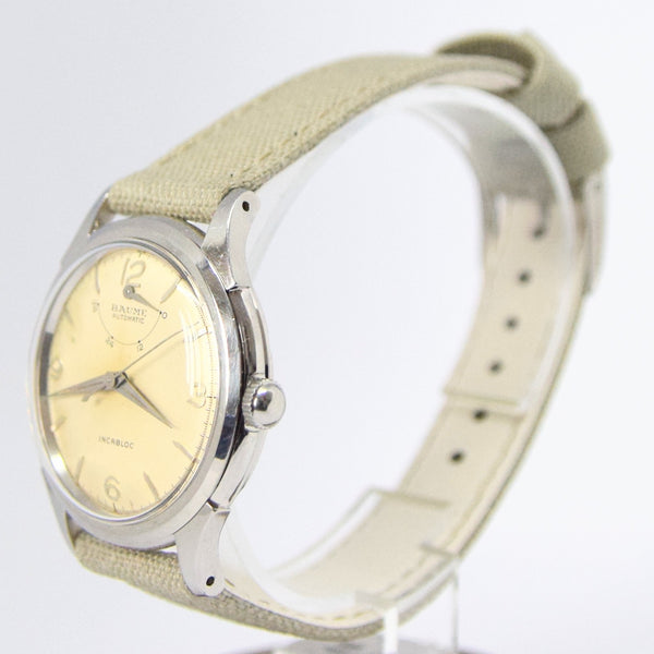 1950s Unusual Baume Swiss Power Reserve Automatic Wristwatch with Mixed Arrow & Arabic Numerals