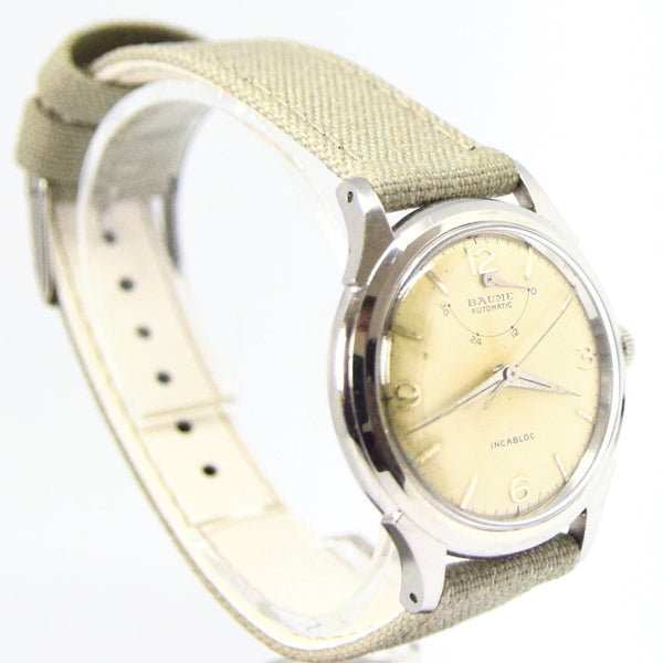 1950s Unusual Baume Swiss Power Reserve Automatic Wristwatch with Mixed Arrow & Arabic Numerals
