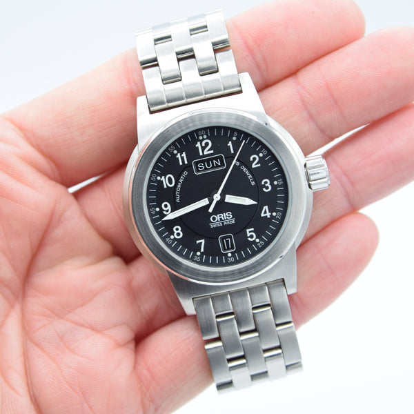 2005 Oris Big Crown Automatic Day Date with Deco Luminous Numbers Model 7500 in Stainless Steel on Bracelet