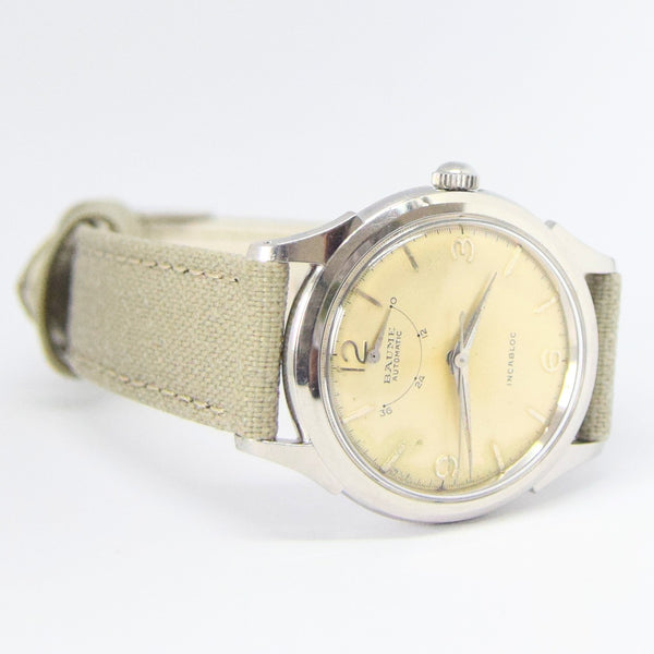 1950s Unusual Baume Swiss Power Reserve Automatic Wristwatch with Mixed Arrow & Arabic Numerals
