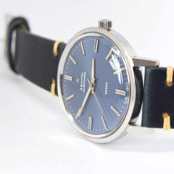 1960s Zenith Automatic Date 28800 Model 1209 with Original Metallic Stunning Blue Dial 36mm