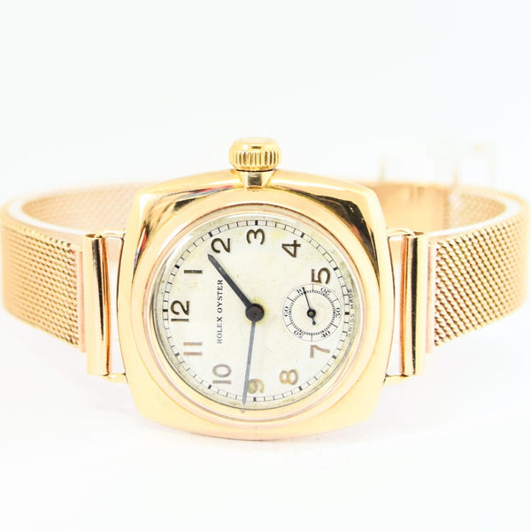 1935 Rare Rolex Oyster Model in 9ct Cushion Oyster Case with 9ct Gold Period Bracelet