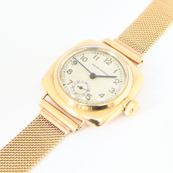 1935 Rare Rolex Oyster Model in 9ct Cushion Oyster Case with 9ct Gold Period Bracelet