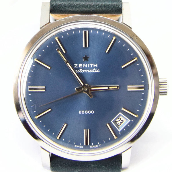 1960s Zenith Automatic Date 28800 Model 1209 with Original Metallic Stunning Blue Dial 36mm