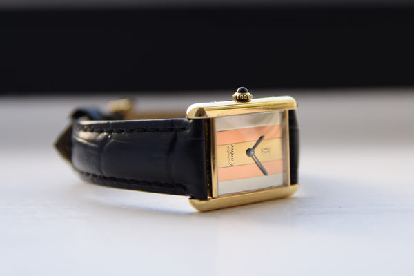 Cartier Tank Mechanical Manual Wind with Tri Colour Dial in Silver Gilt Circa 1970