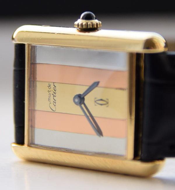 Cartier Tank Mechanical Manual Wind with Tri Colour Dial in Silver Gilt Circa 1970