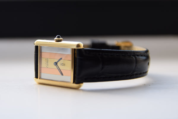 Cartier Tank Mechanical Manual Wind with Tri Colour Dial in Silver Gilt Circa 1970
