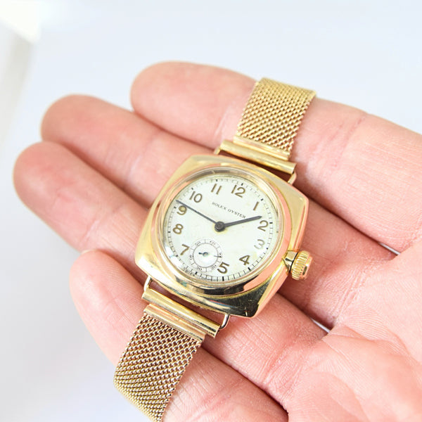 1935 Rare Rolex Oyster Model in 9ct Cushion Oyster Case with 9ct Gold Period Bracelet