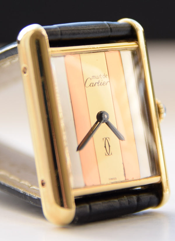 Cartier Tank Mechanical Manual Wind with Tri Colour Dial in Silver Gilt Circa 1970