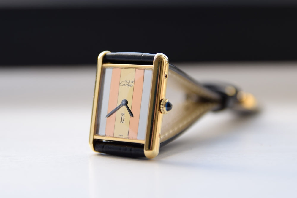 Cartier Tank Mechanical Manual Wind with Tri Colour Dial in Silver Gilt Circa 1970