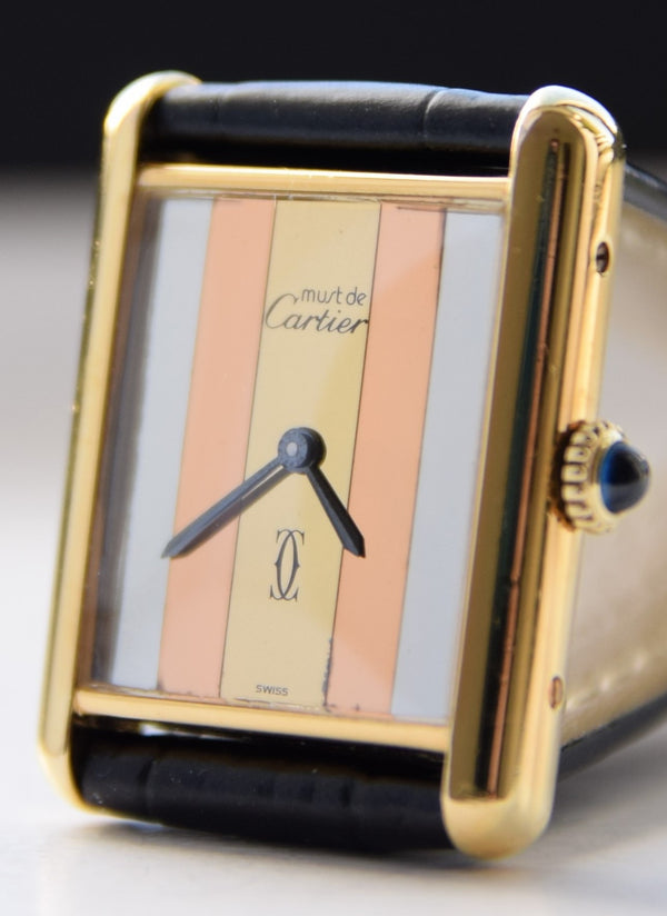 Cartier Tank Mechanical Manual Wind with Tri Colour Dial in Silver Gilt Circa 1970