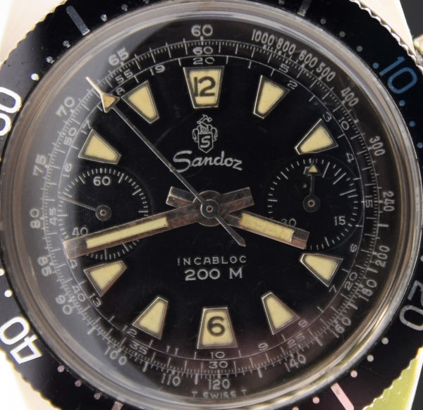 Sandoz Chronograph with Black Dial in Stainless Steel Circa 1960s