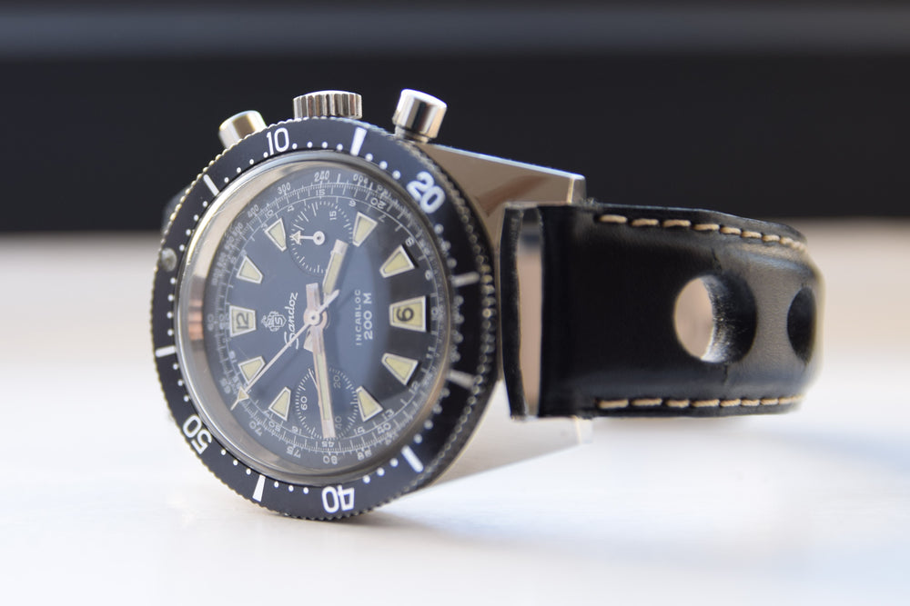 Sandoz Chronograph with Black Dial in Stainless Steel Circa 1960s
