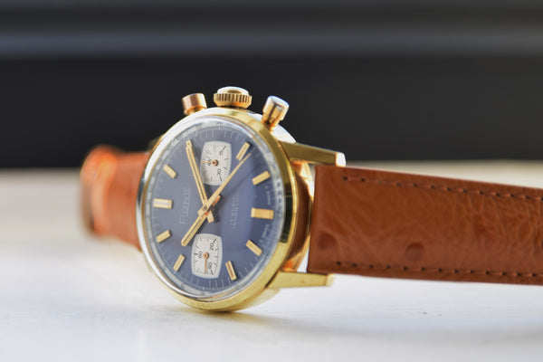 1970s Rone Valjoux Chronograph with Blue Dial in Gold Plate