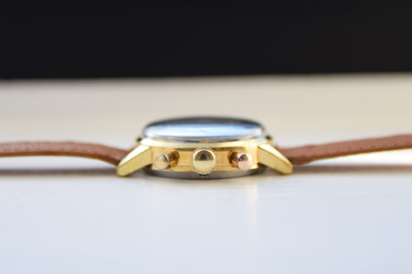 1970s Rone Valjoux Chronograph with Blue Dial in Gold Plate
