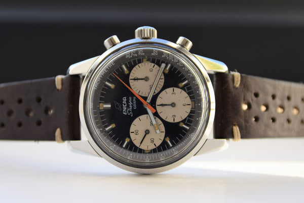 Enicar Sherpa Graph Chrongraph mk3 Racing Style Wristwatch in Stainless Steel Circa 1972