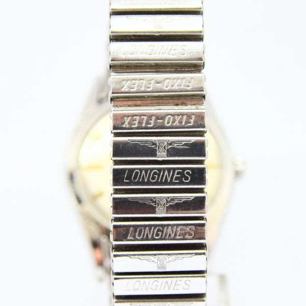 1957 Longines Silver Arrow Manual Wind in Stainless Steel on Rare Longines Fixoflex Bracelet Model 9100 & Archive Extract