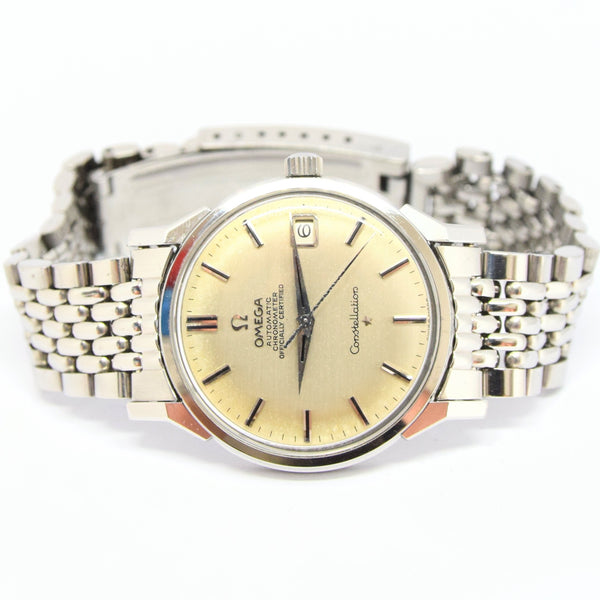 1964 Omega Constellation Auto with Dog Leg Lugs & Original Box Model 168.005 on Beads of Rice Bracelet