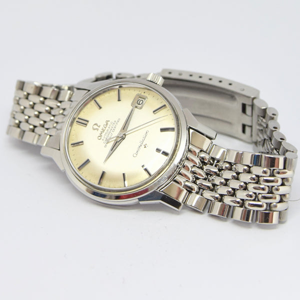 1964 Omega Constellation Auto with Dog Leg Lugs & Original Box Model 168.005 on Beads of Rice Bracelet