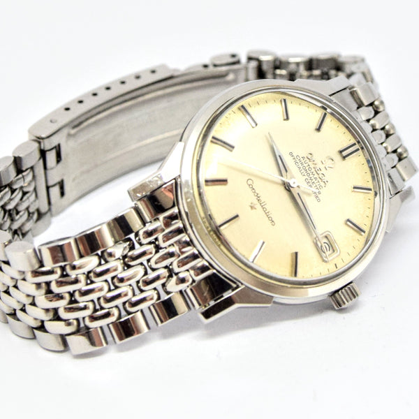 1964 Omega Constellation Auto with Dog Leg Lugs & Original Box Model 168.005 on Beads of Rice Bracelet