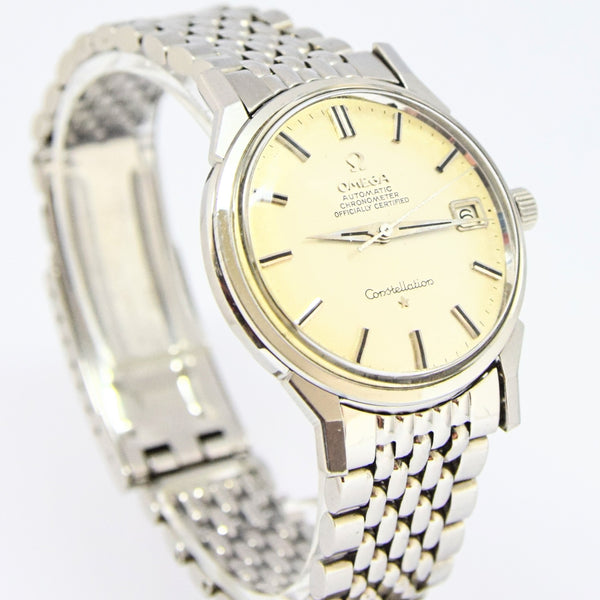 1964 Omega Constellation Auto with Dog Leg Lugs & Original Box Model 168.005 on Beads of Rice Bracelet