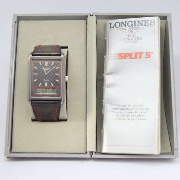 1980s Longines Split 5 Quartz Dual Display Alarm Watch Model 192-4948 with Box and Papers