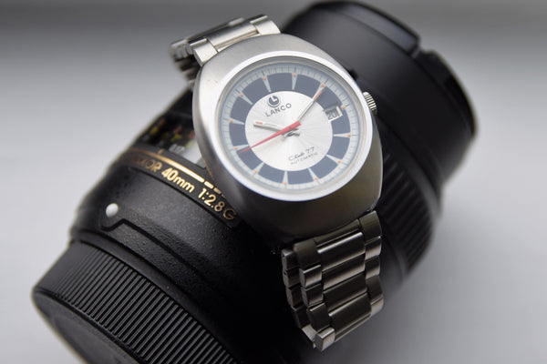 NOS unused swiss  Lanco Club 77 retro watch in Stainless Steel on Bracelet Dated 1977