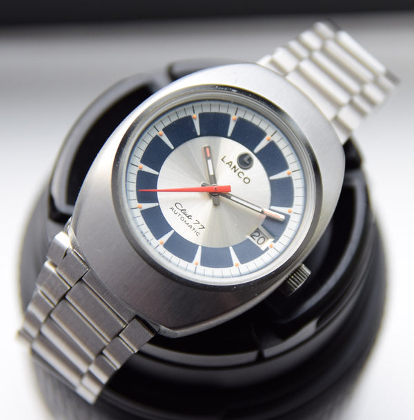 NOS unused swiss  Lanco Club 77 retro watch in Stainless Steel on Bracelet Dated 1977