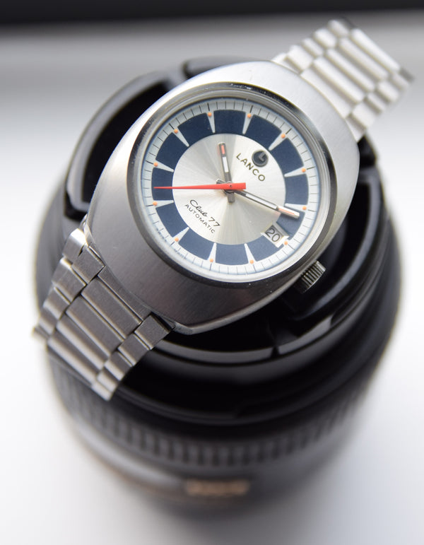 NOS unused swiss  Lanco Club 77 retro watch in Stainless Steel on Bracelet Dated 1977