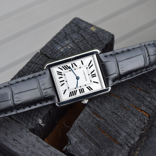 Classic Cartier Full Size Tank Solo Model 2715 in Stainless Steel with Deployment Buckle & Box Circa 2010