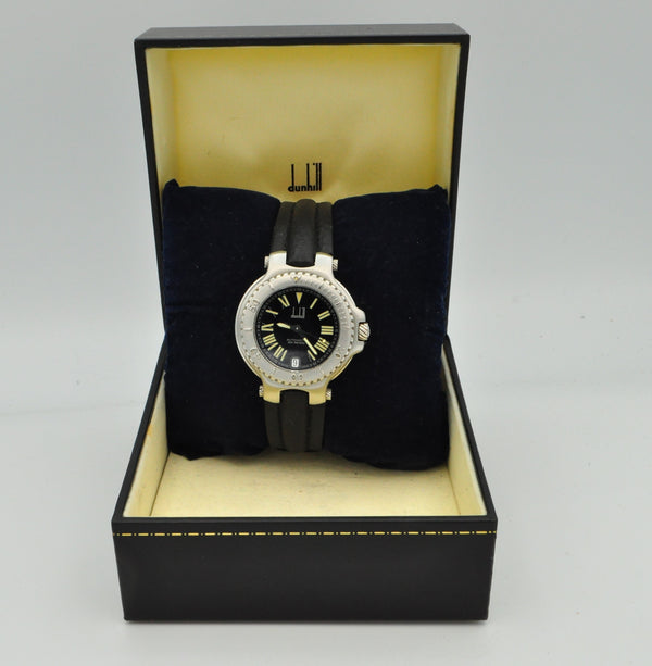 Dunhill Sport Diver Date with Rare Black Dial with Roman Numerals in Stainless Steel on Original Strap with Delpoyment Circa 1990s