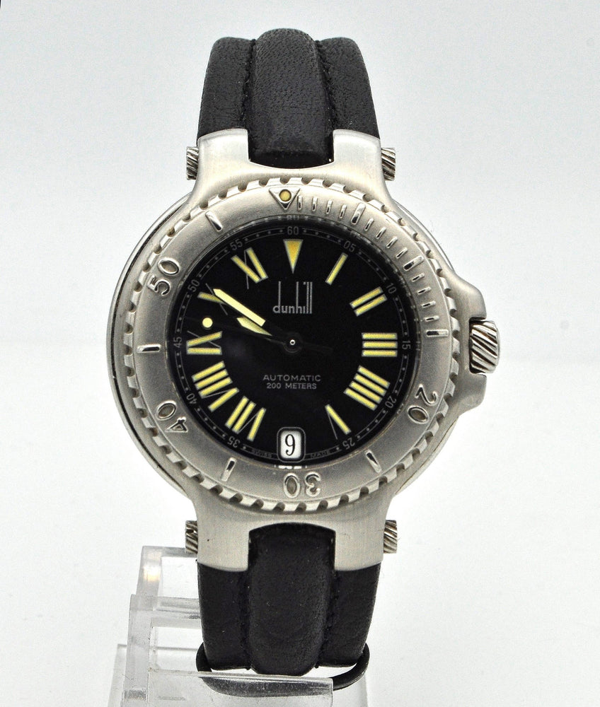 Dunhill Sport Diver Date with Rare Black Dial with Roman Numerals in Stainless Steel on Original Strap with Delpoyment Circa 1990s
