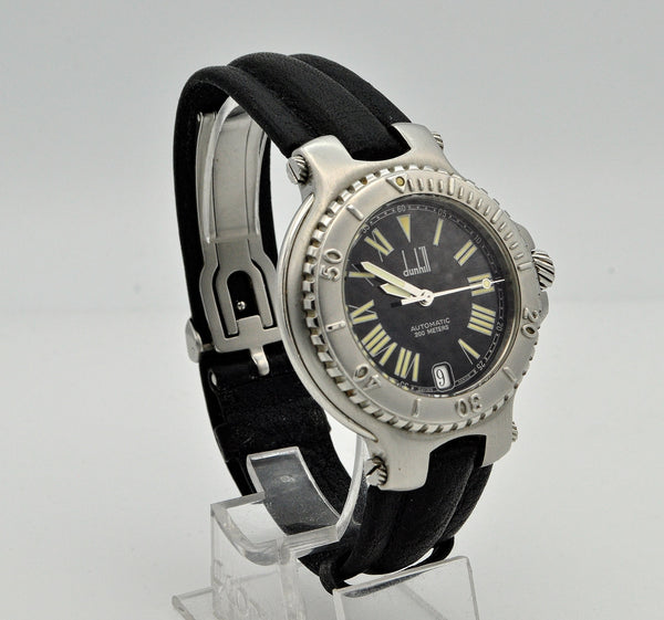Dunhill Sport Diver Date with Rare Black Dial with Roman Numerals in Stainless Steel on Original Strap with Delpoyment Circa 1990s