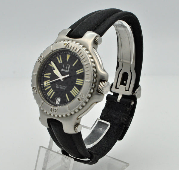 Dunhill Sport Diver Date with Rare Black Dial with Roman Numerals in Stainless Steel on Original Strap with Delpoyment Circa 1990s